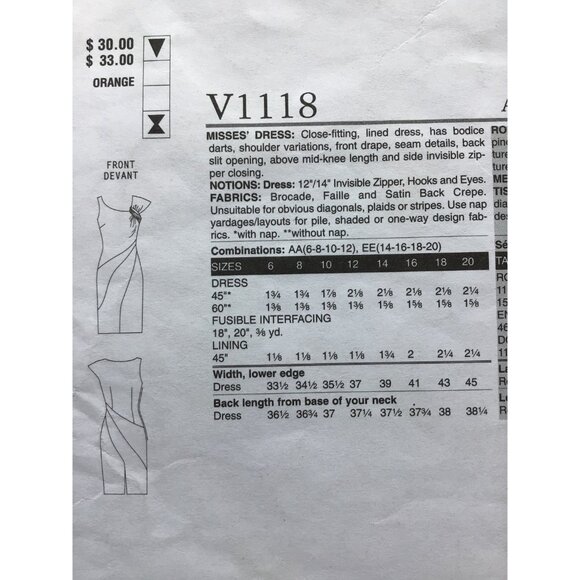 Misses Dress Pattern Vogue American Designer 1118 Tracy Reese Size 14 - 20 UNCUT - Picture 3 of 6